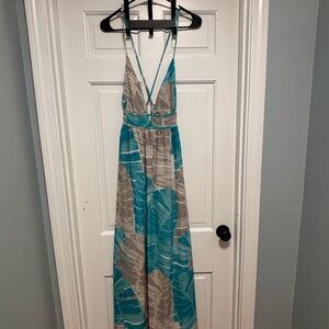 Lulu's Teal and Beige Patterned Dress